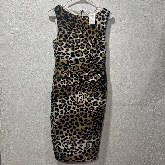 cache Bodycon Animal Print dress Size 4 Stretch Peplum Pleated Hip NEW - Picture 1 of 11